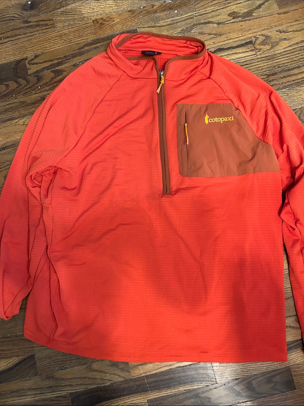 cotopaxi Orange and Brown Chest-Pocket Quarter-Zip Fleece